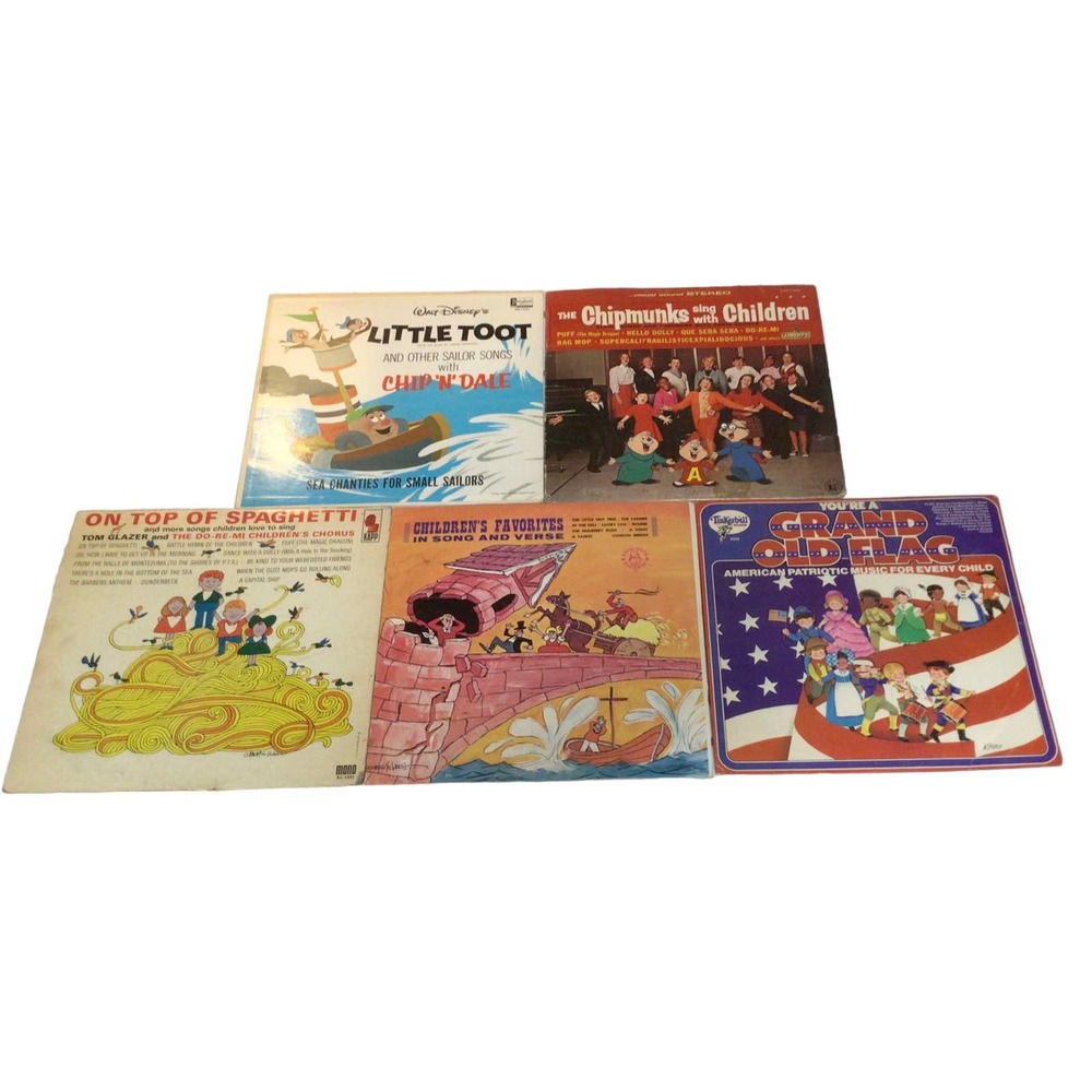 Vintage Children Vinyl Lot of 5 LP Record Chipmunks Chip N Dale Disney 900A